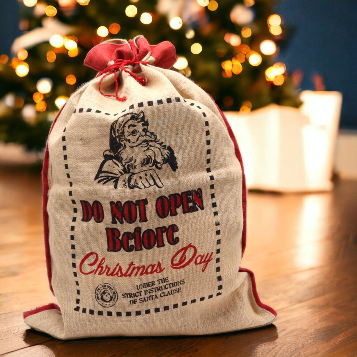 Do Not Open Before Christmas Day jute Christmas sack