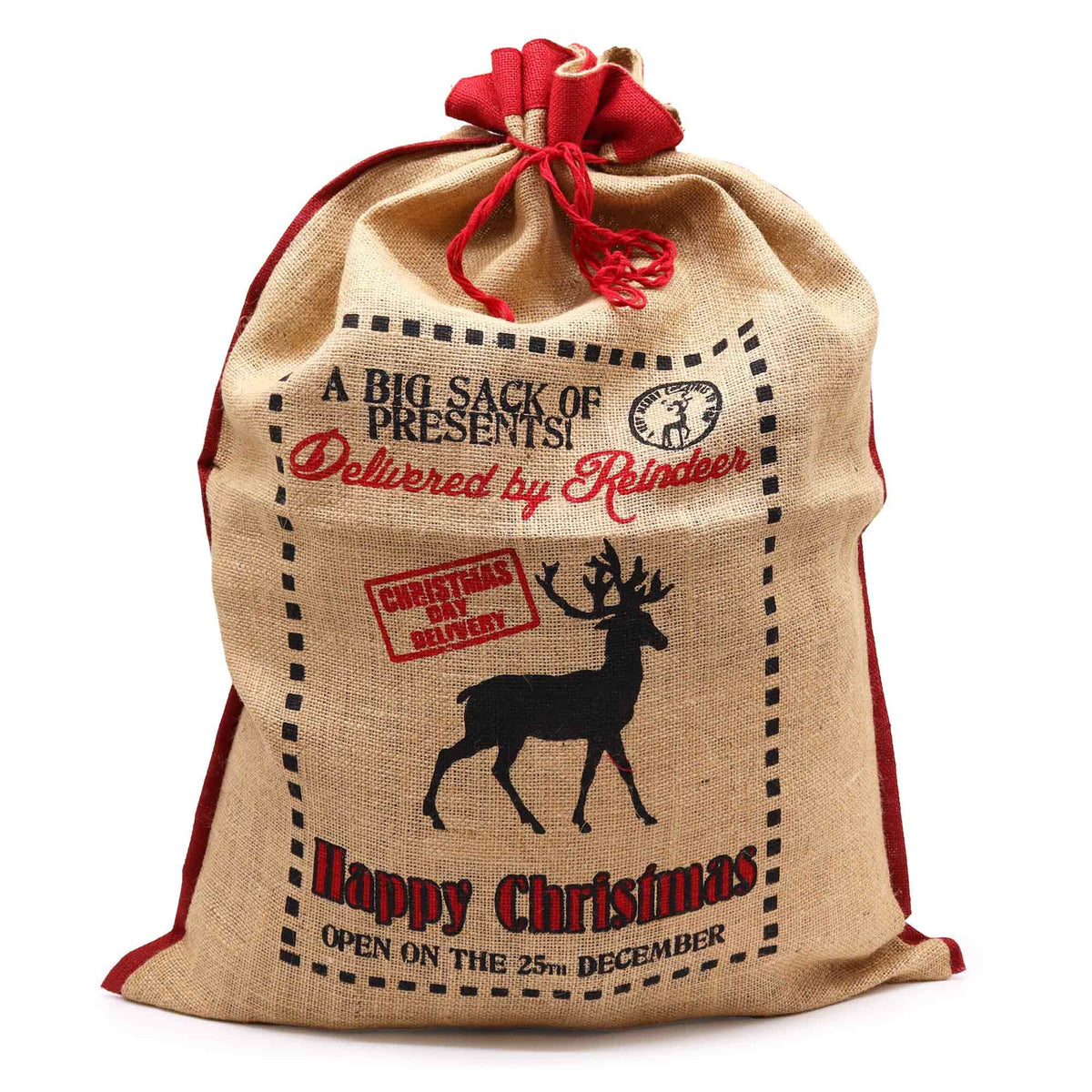 Delivered By Reindeer Christmas Jute Sack