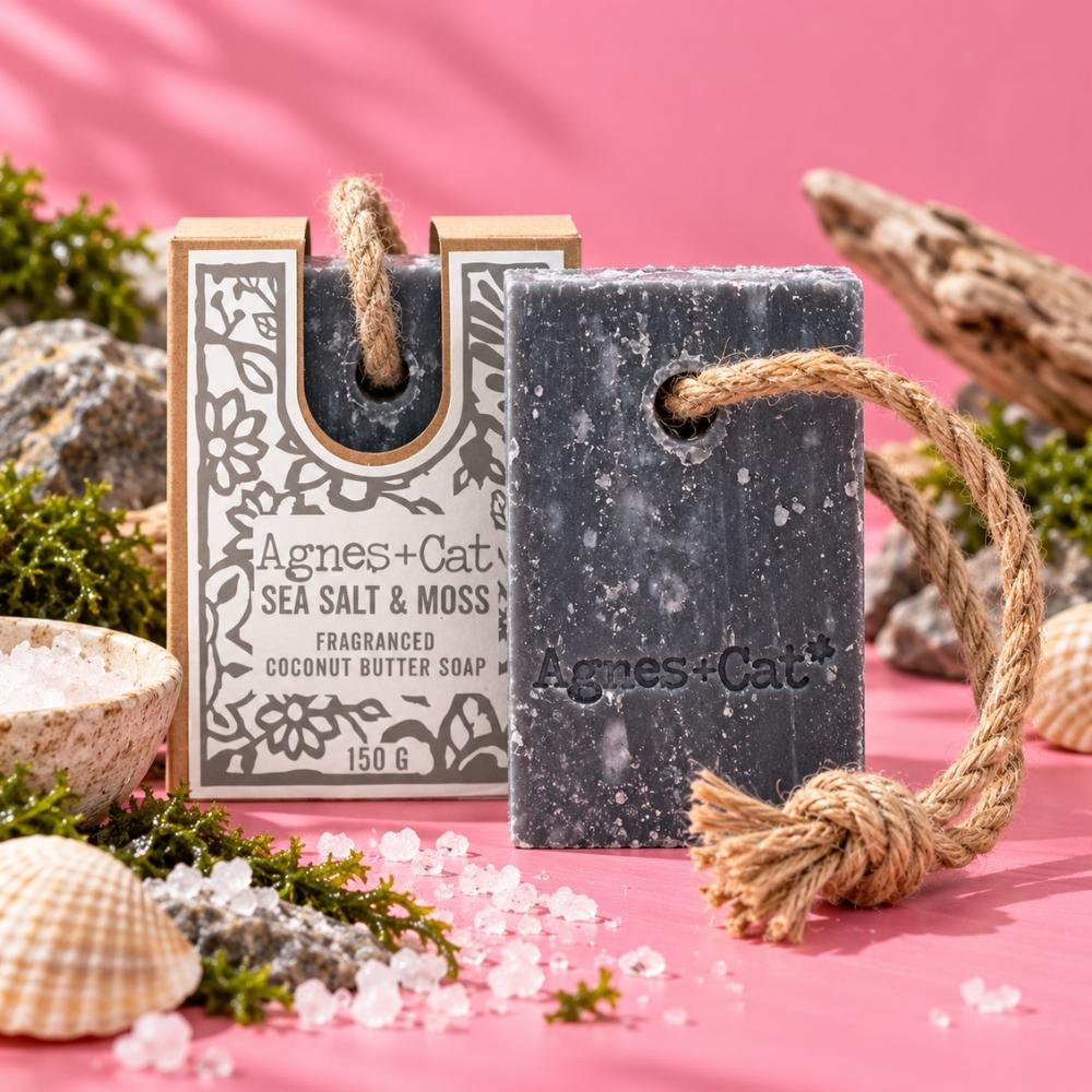 Sea Salt & Moss Soap on a Rope | Hanging Body Soap - Bella Forever