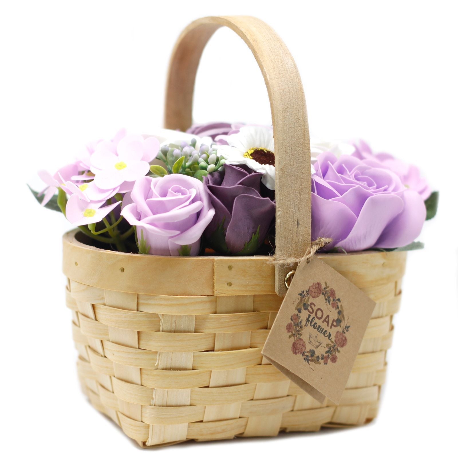 Soap Flower Large Lilac Bouquet in Wicker Basket - Bella Forever