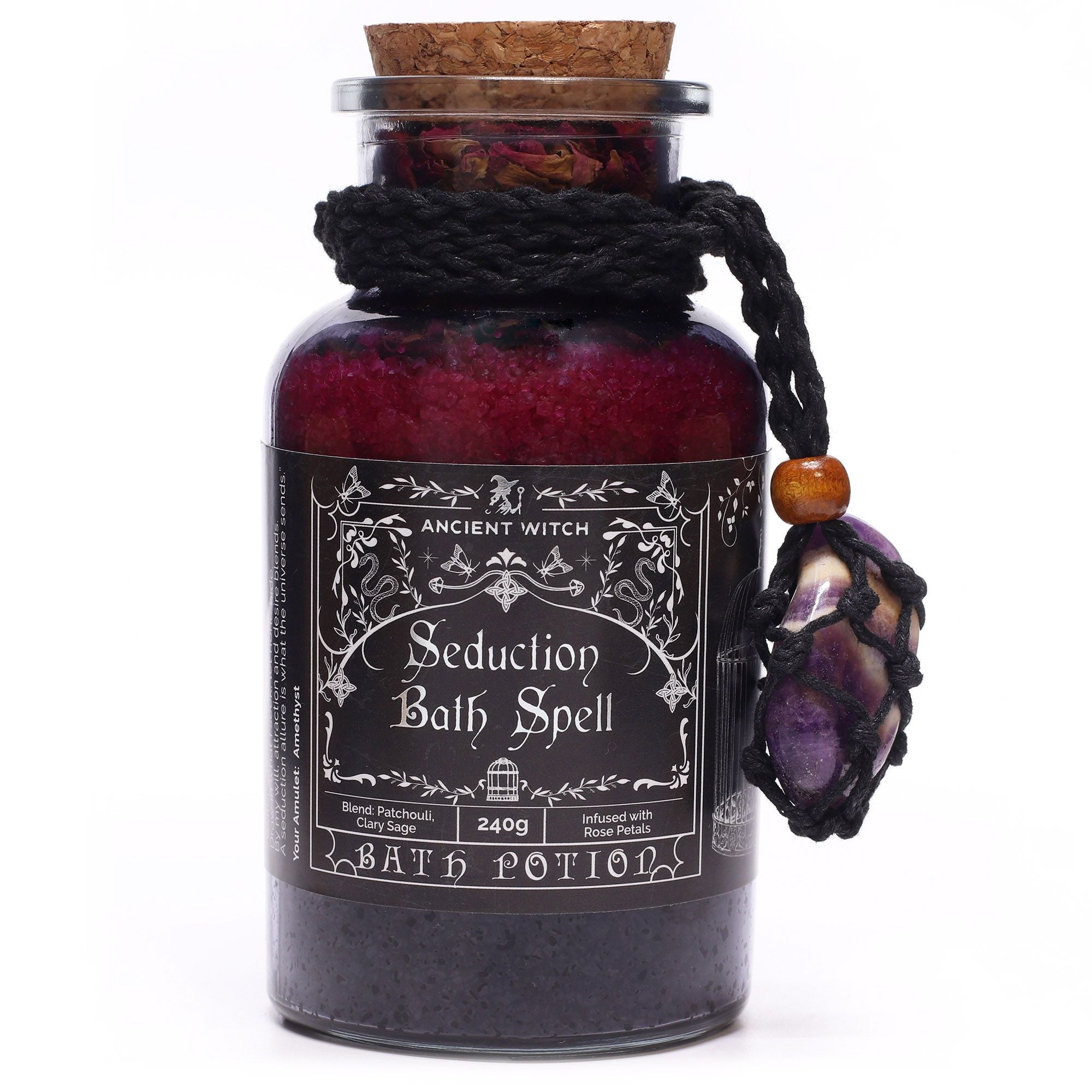 Witch Bath Spell Potion & Amethyst Crystal Amulet - Seduction