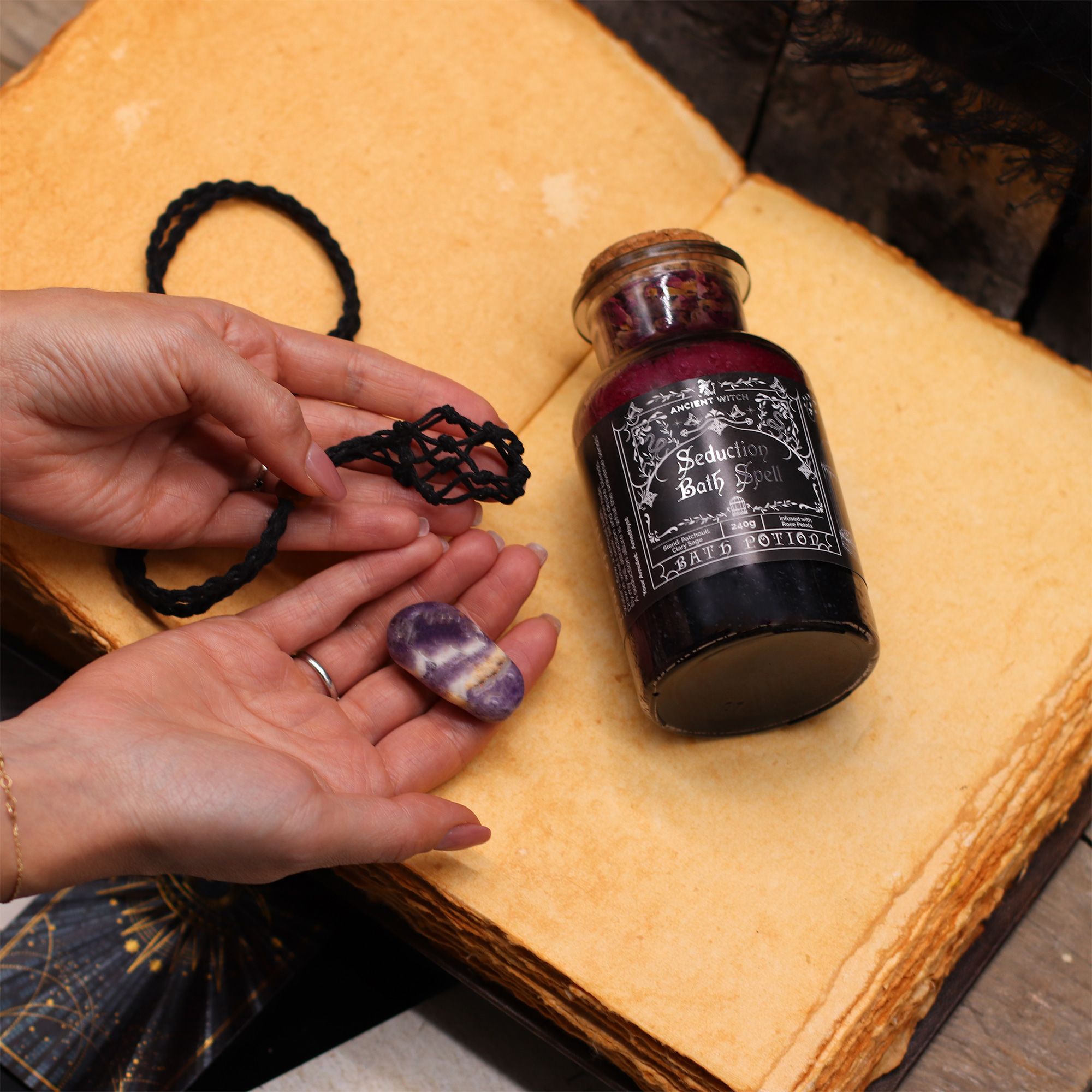 Witch Bath Spell Potion & Rock Crystal Amulet - Cleansing