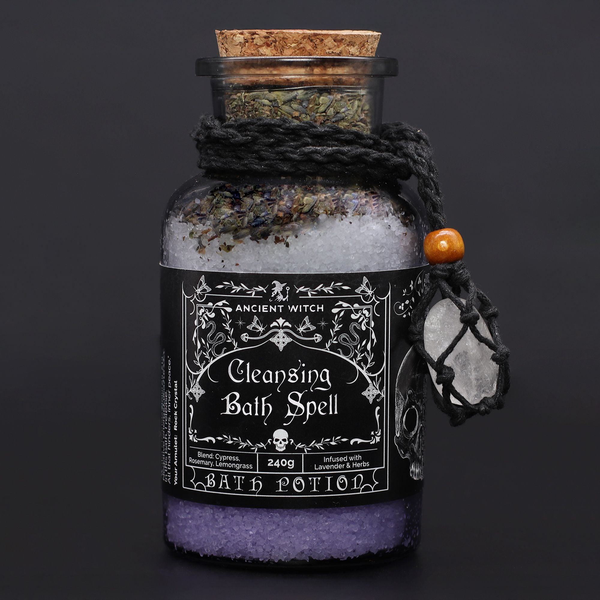 Witch Bath Spell Potion & Rock Crystal Amulet - Cleansing