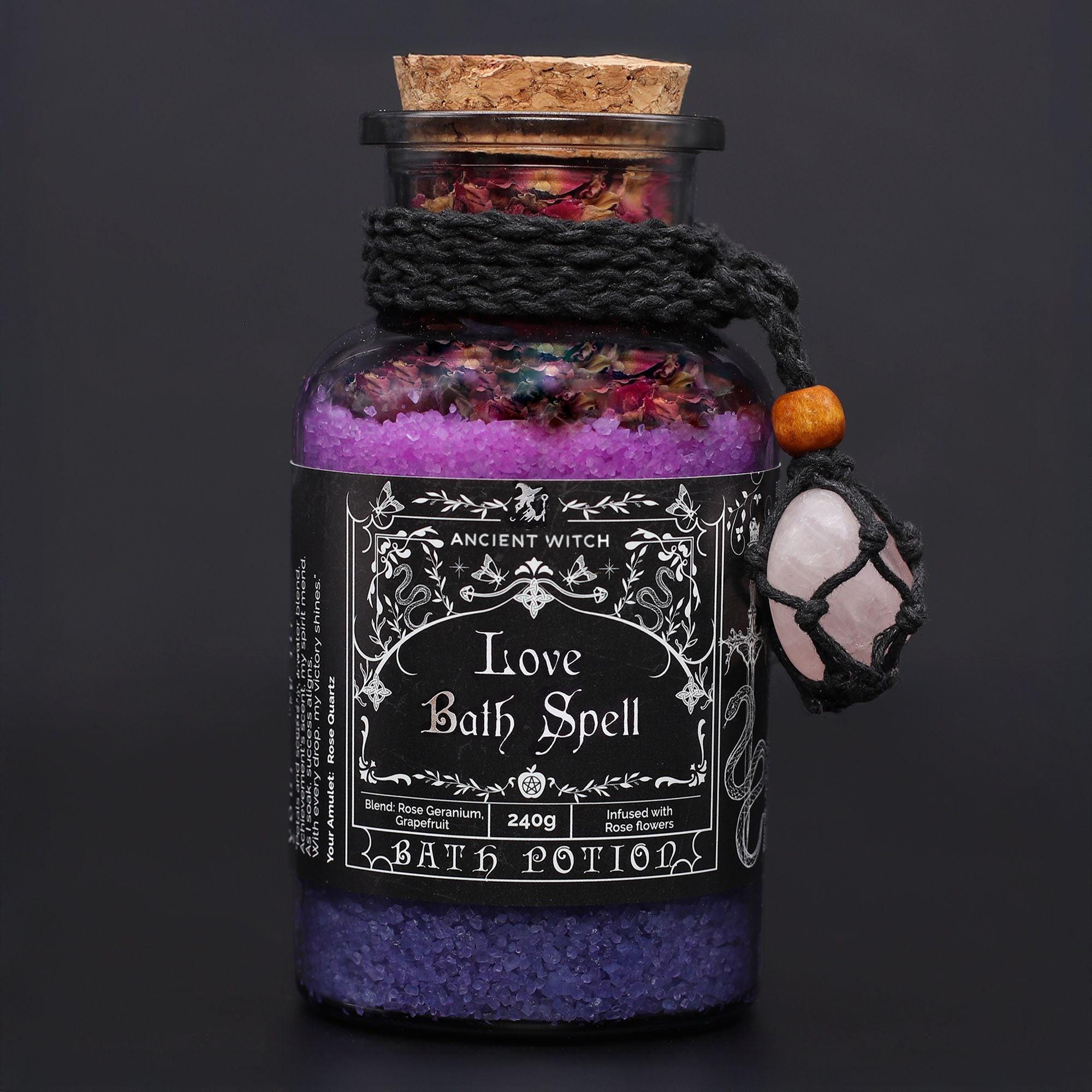 Witch Bath Spell Potion & Rose Quartz Crystal Amulet - Love