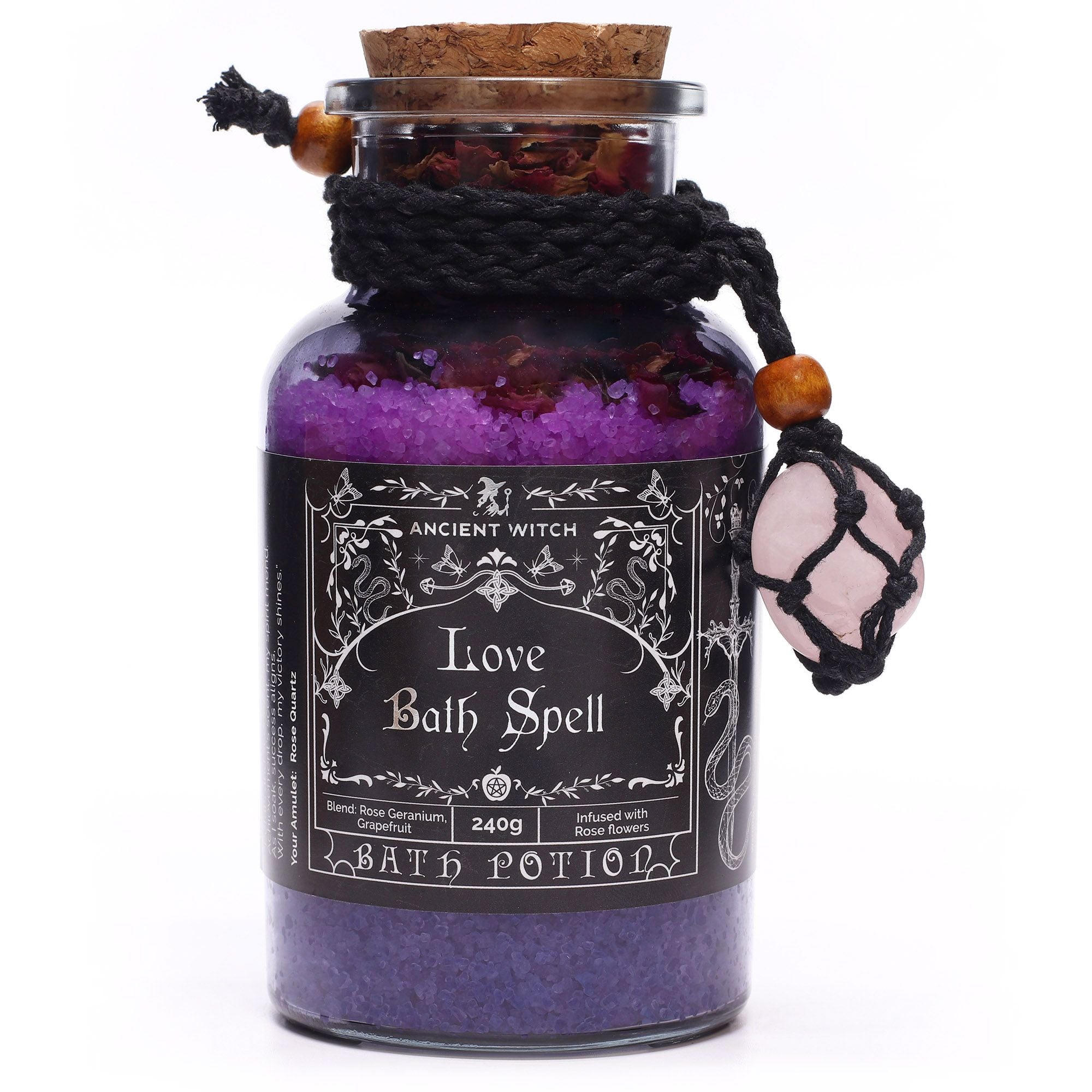 Witch Bath Spell Potion & Rose Quartz Crystal Amulet - Love