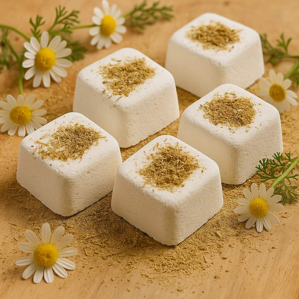 5 Aromatherapy Shower Steamers - Calming - Wintergreen, Frankincense, Cedarwood + Camomile Heads - Bella Forever