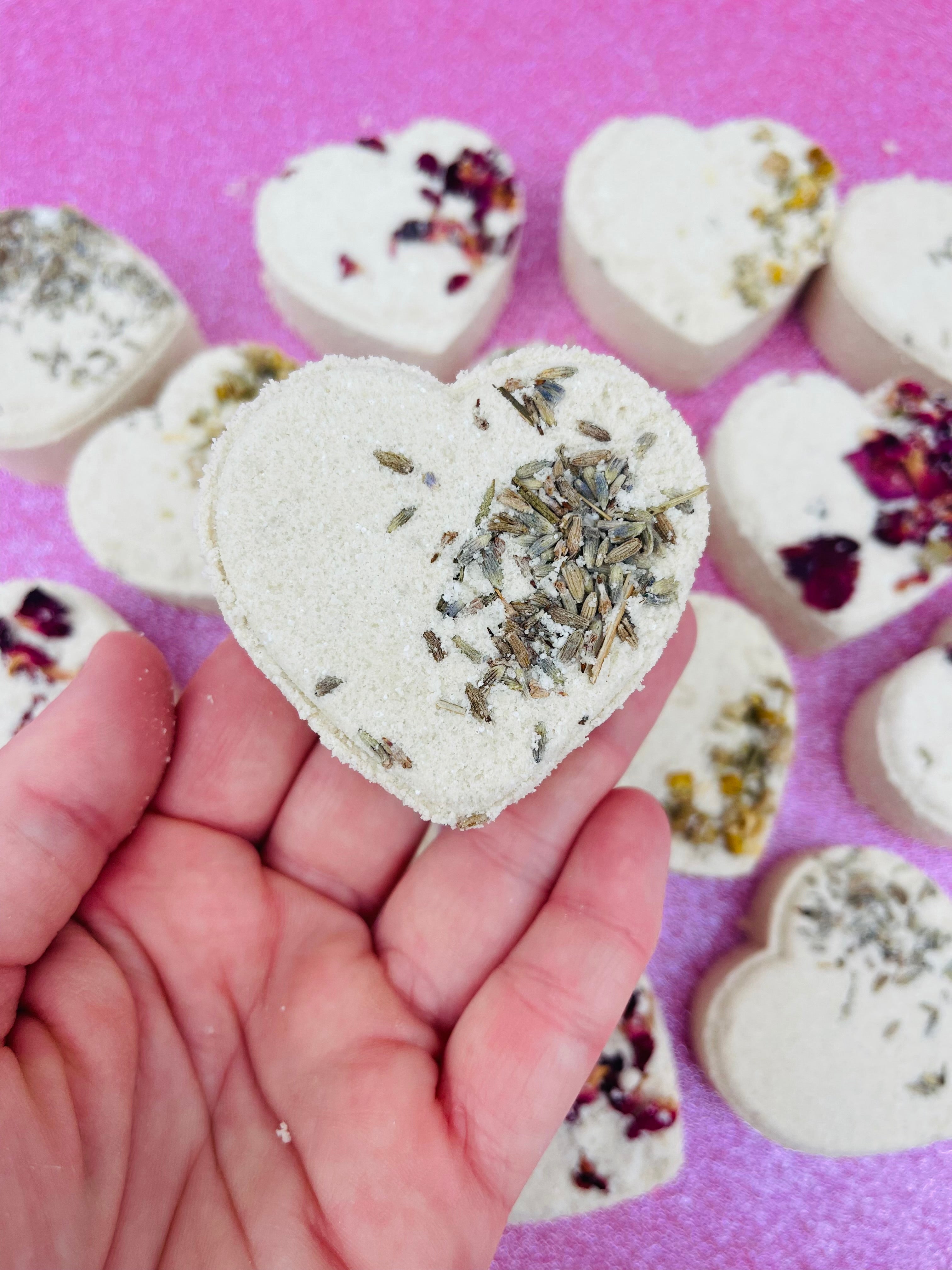 heart bath bomb with lavender essential oil