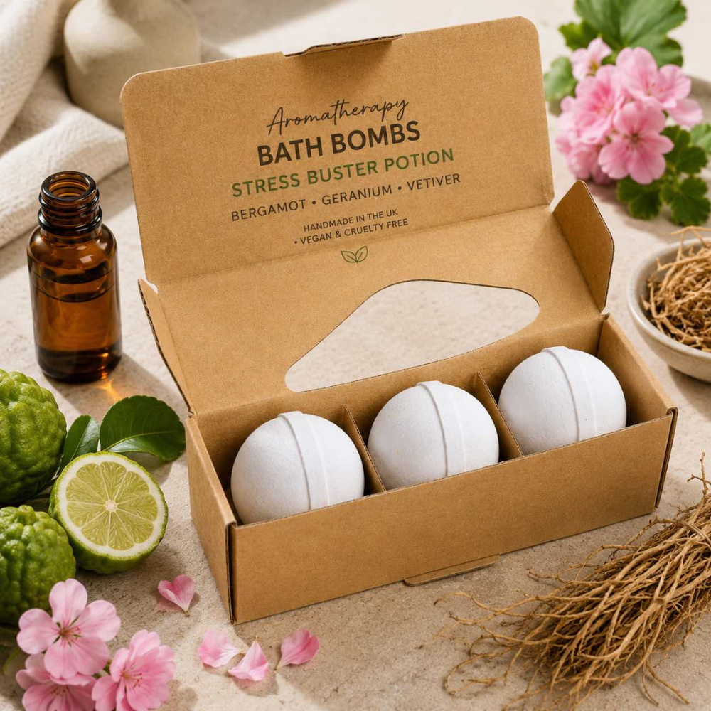 Set of 3 Aromatherapy Bath Bombs - Stress Buster Potion