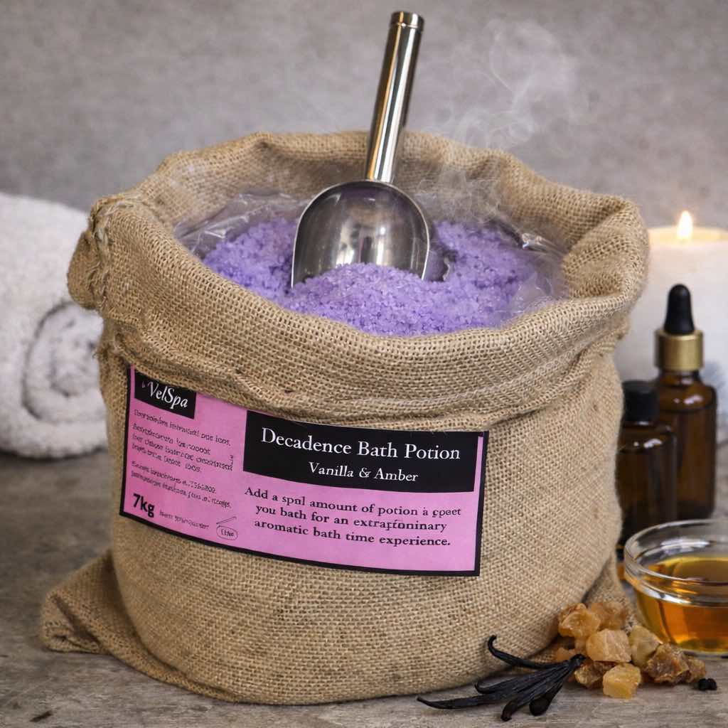 Decadence Bath Potion – Vanilla & Amber in 7kg Hessian Sack