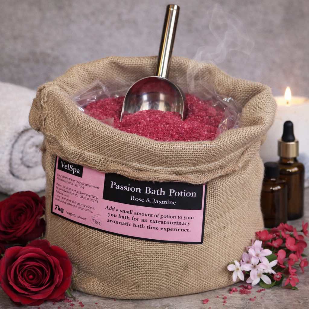 Passion Bath Potion – Rose & Jasmine in 7kg Hessian Sack