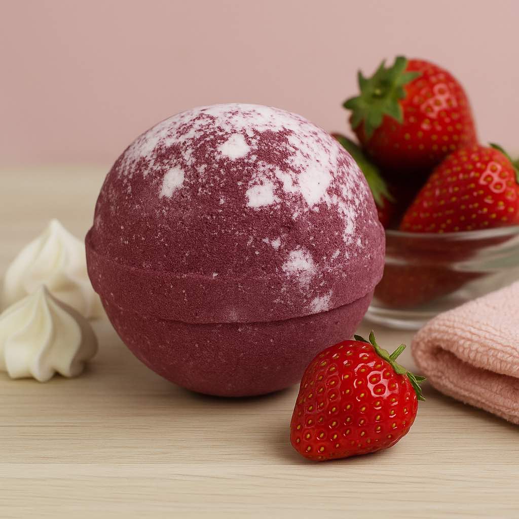 Red & White Bath Bomb - Strawberry Pavlova