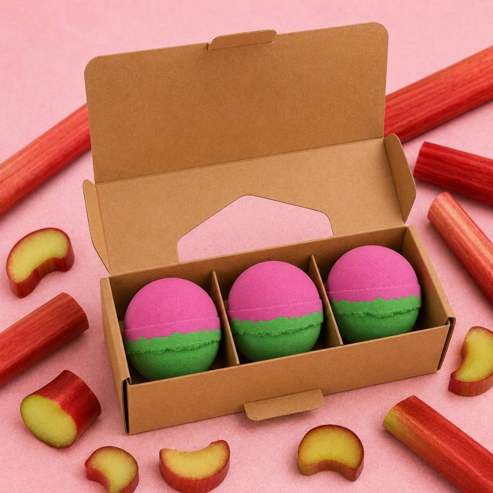 Set of 3 Fruity Rhubarb Jumbo Bath Bombs