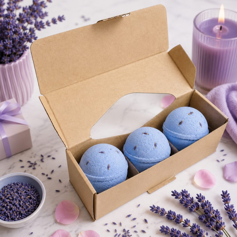 Set of 3 Lavender & Seeds Jumbo Bath Bombs