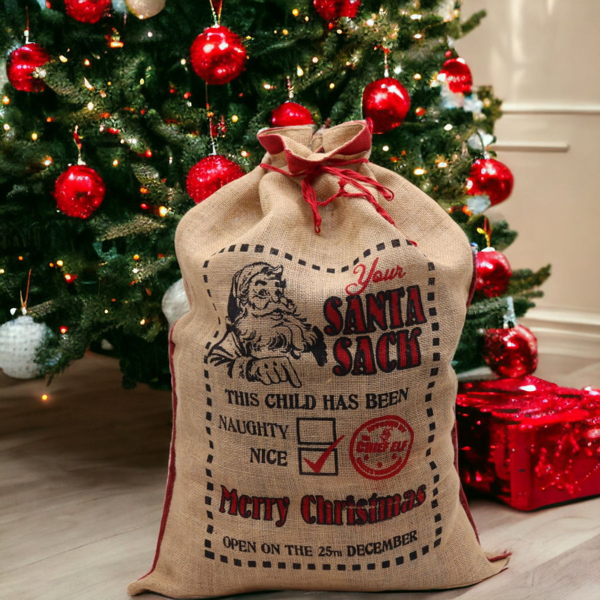 This Child Has Been Nice Christmas jute sack for presents