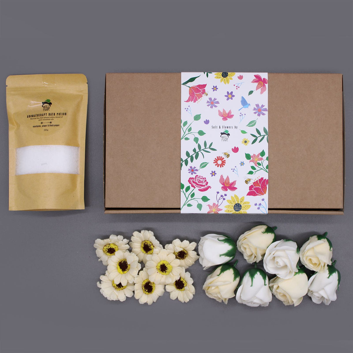 Eucalyptus, Ginger & Black Pepper Bath Salt & Soap Flower Gift Set