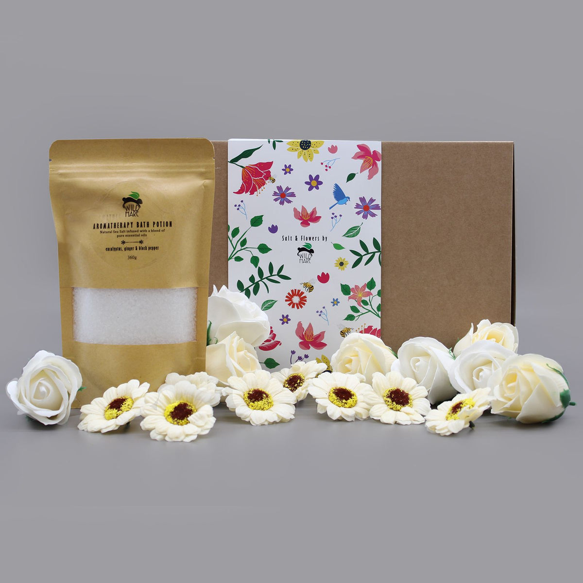 Eucalyptus, Ginger & Black Pepper Bath Salt & Soap Flower Gift Set