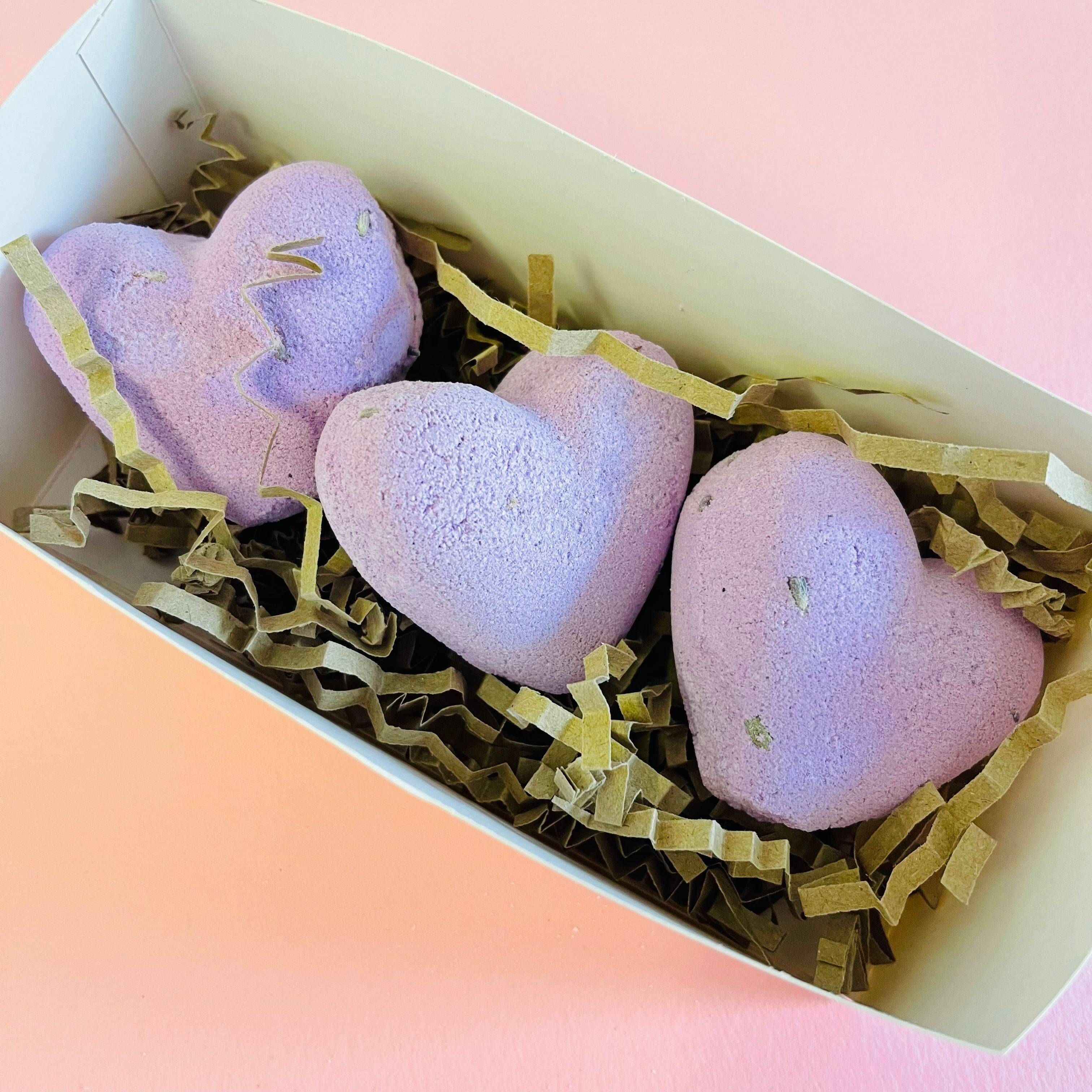 Personalised Bath Bomb Gift Set Lavender Luxe Set 3 Heart Shaped Bath Bombs