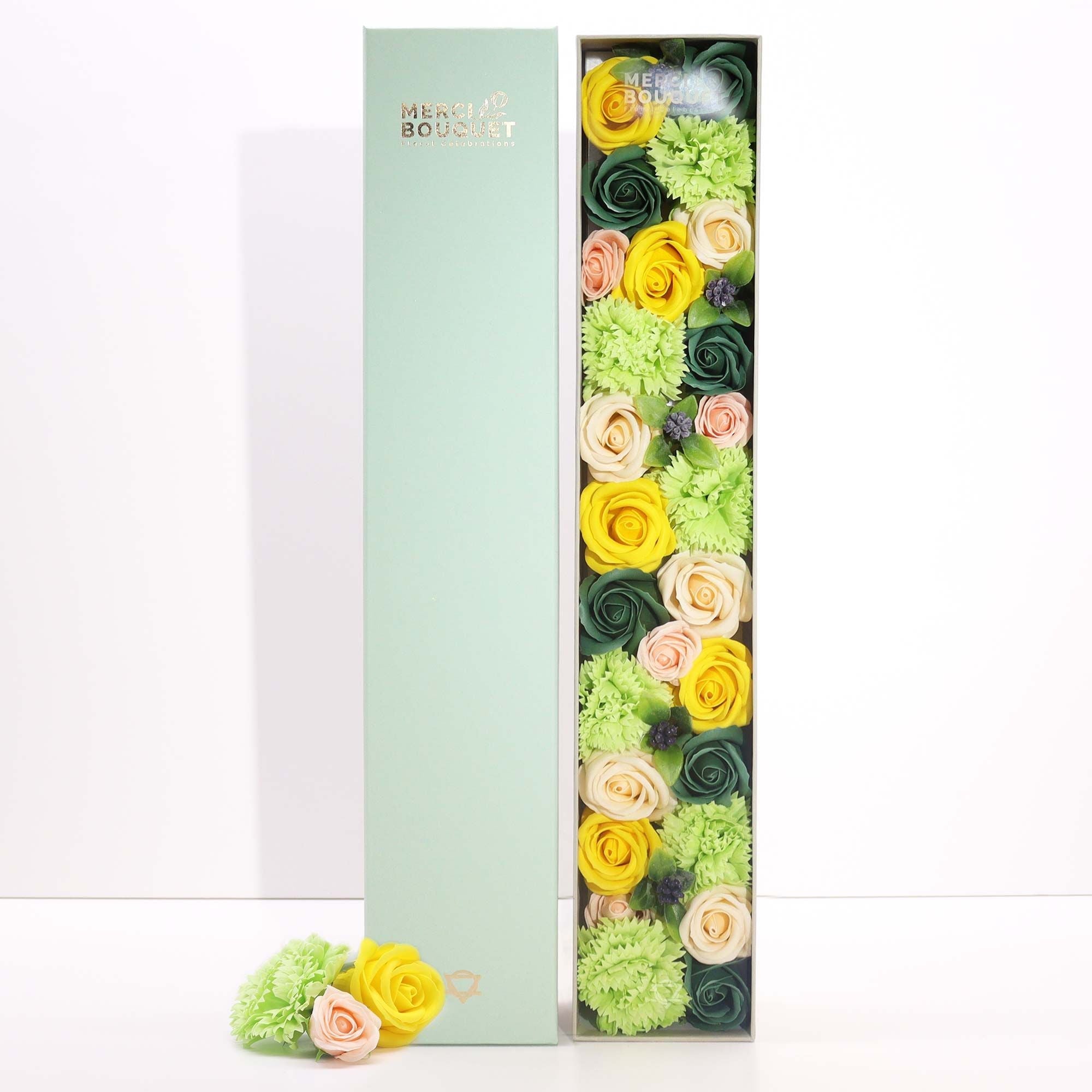 Soap Flower Extra Long Box – Spring Celebrations – Yellow & Greens - Bella Forever