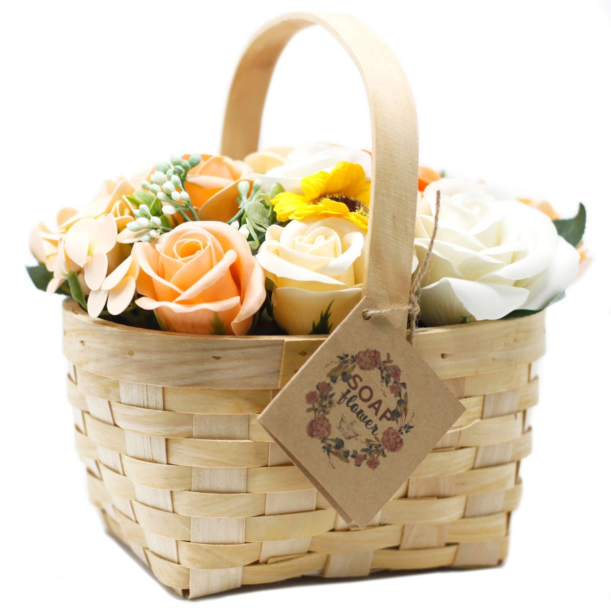 Soap Flower Large Orange Bouquet in Wicker Basket - Bella Forever