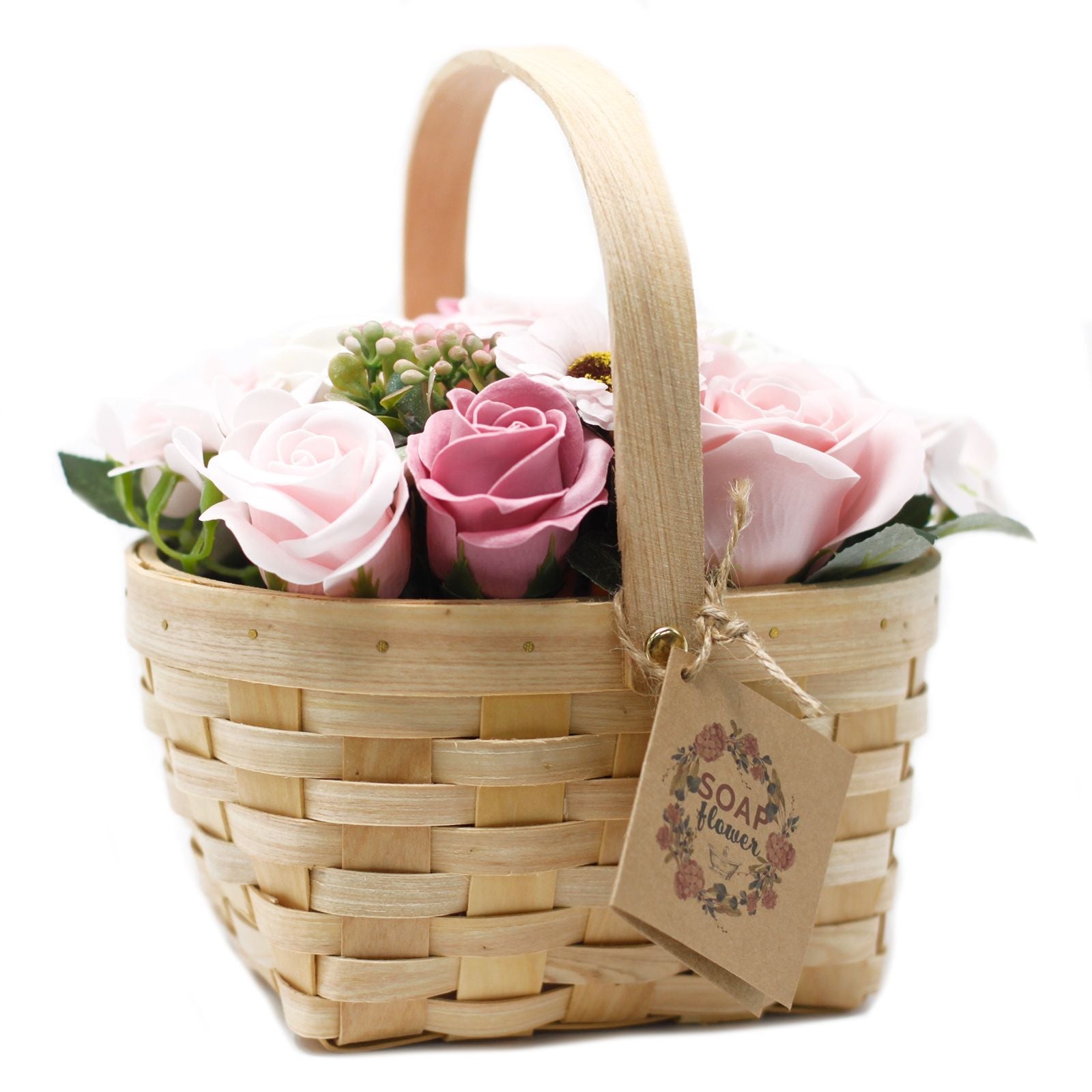 Soap Flower Large Pink Bouquet in Wicker Basket - Bella Forever