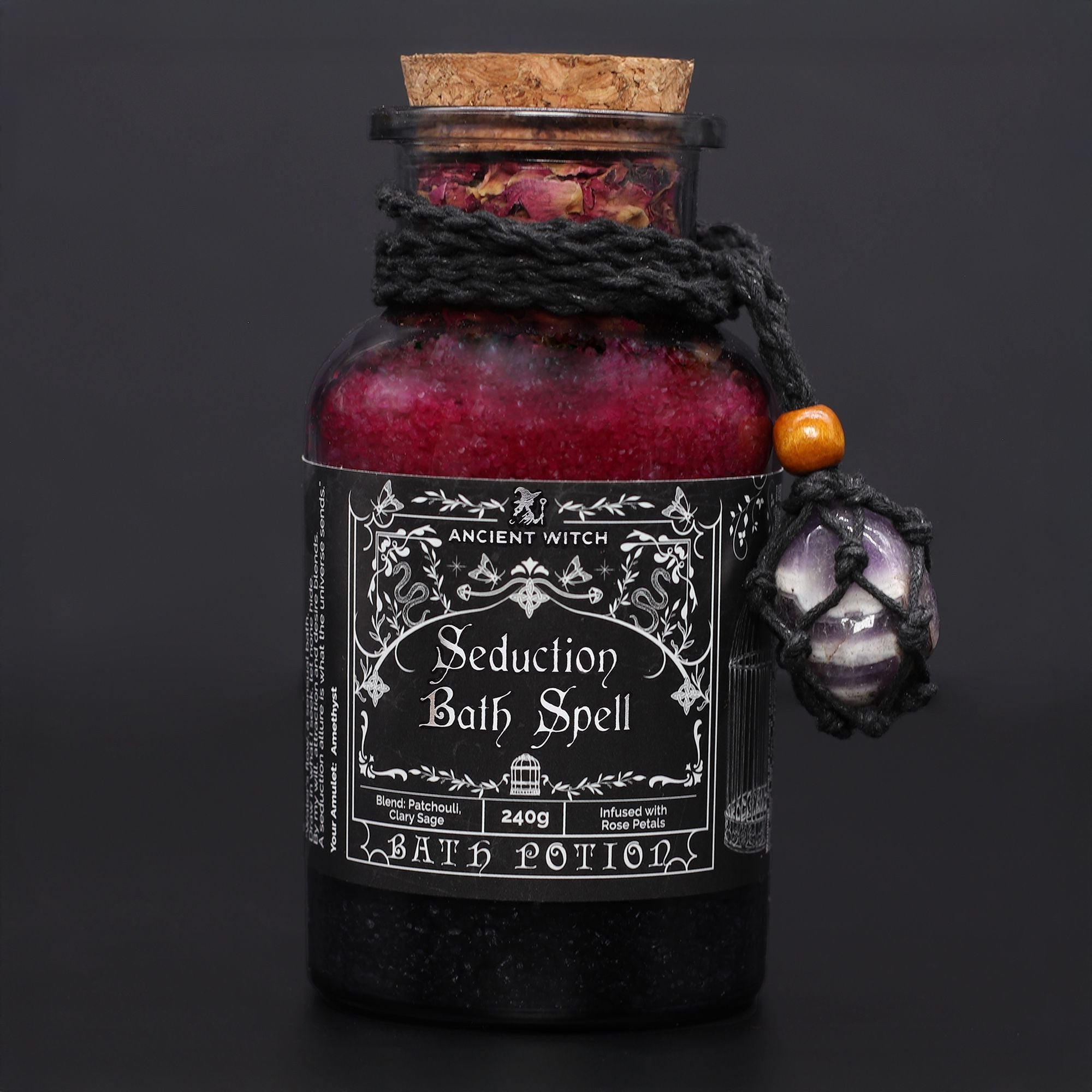 Witch Bath Spell Potion & Amethyst Crystal Amulet - Seduction