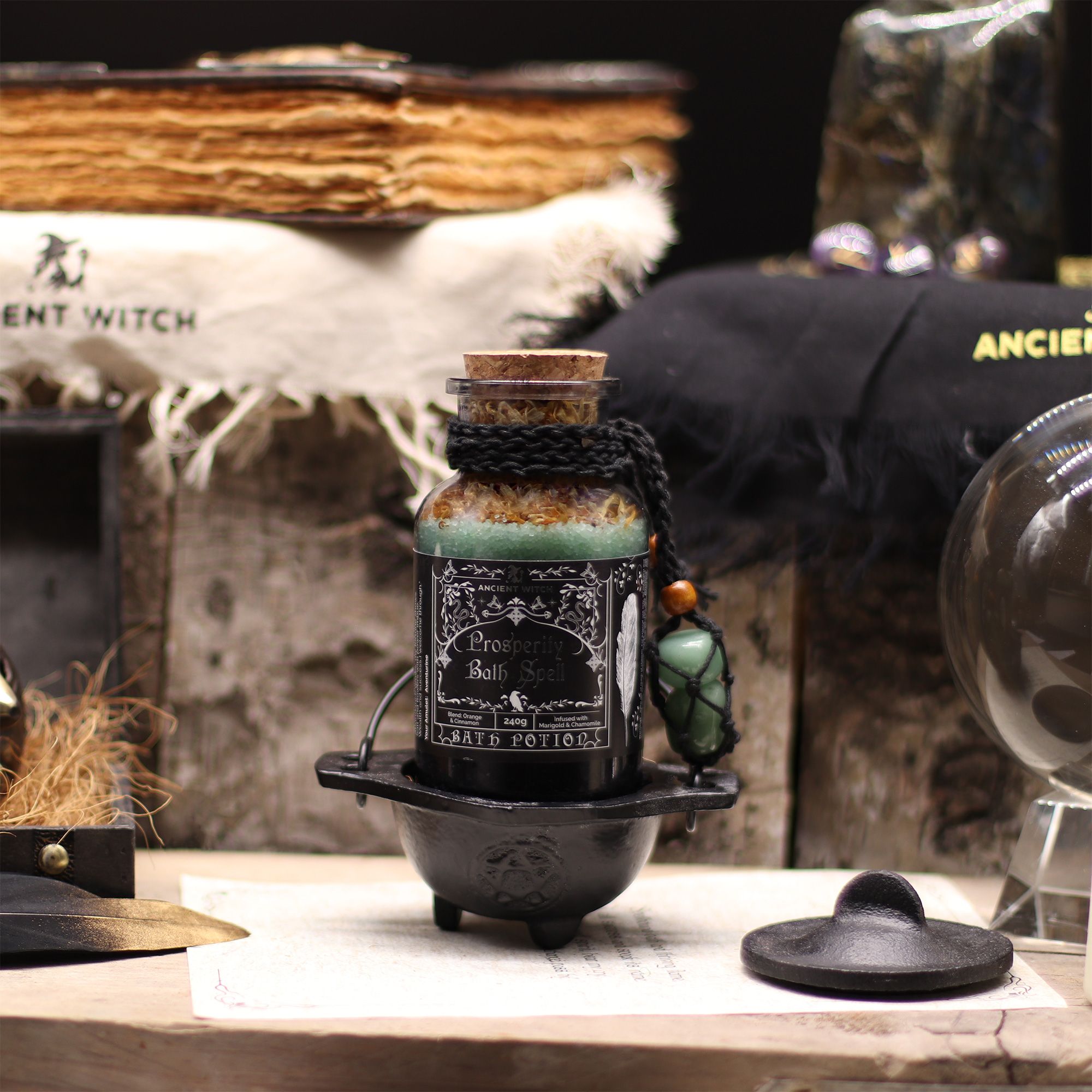 Witch Bath Spell Potion & Aventurine Crystal Amulet - Prosperity
