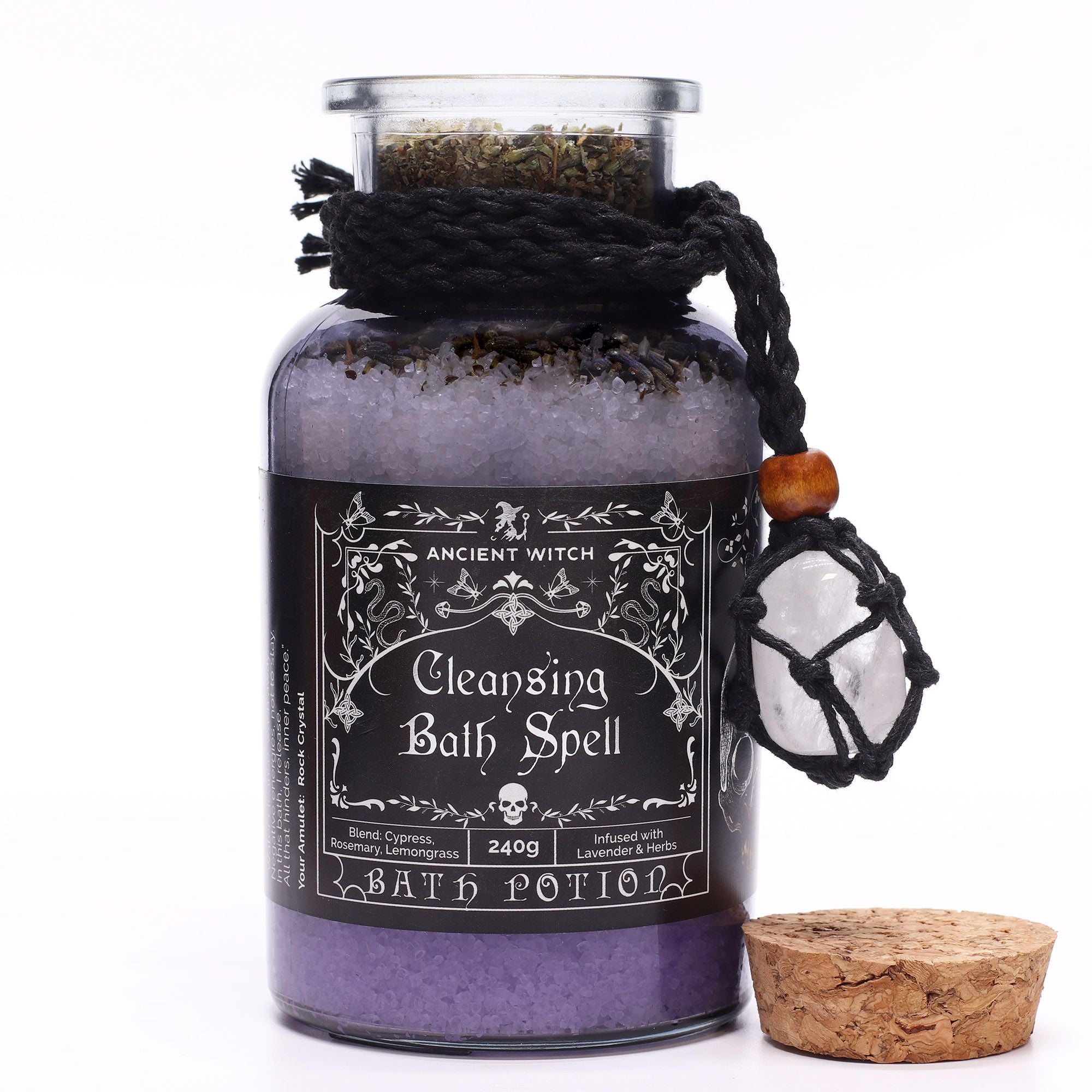 Witch Bath Spell Potion & Rock Crystal Amulet - Cleansing