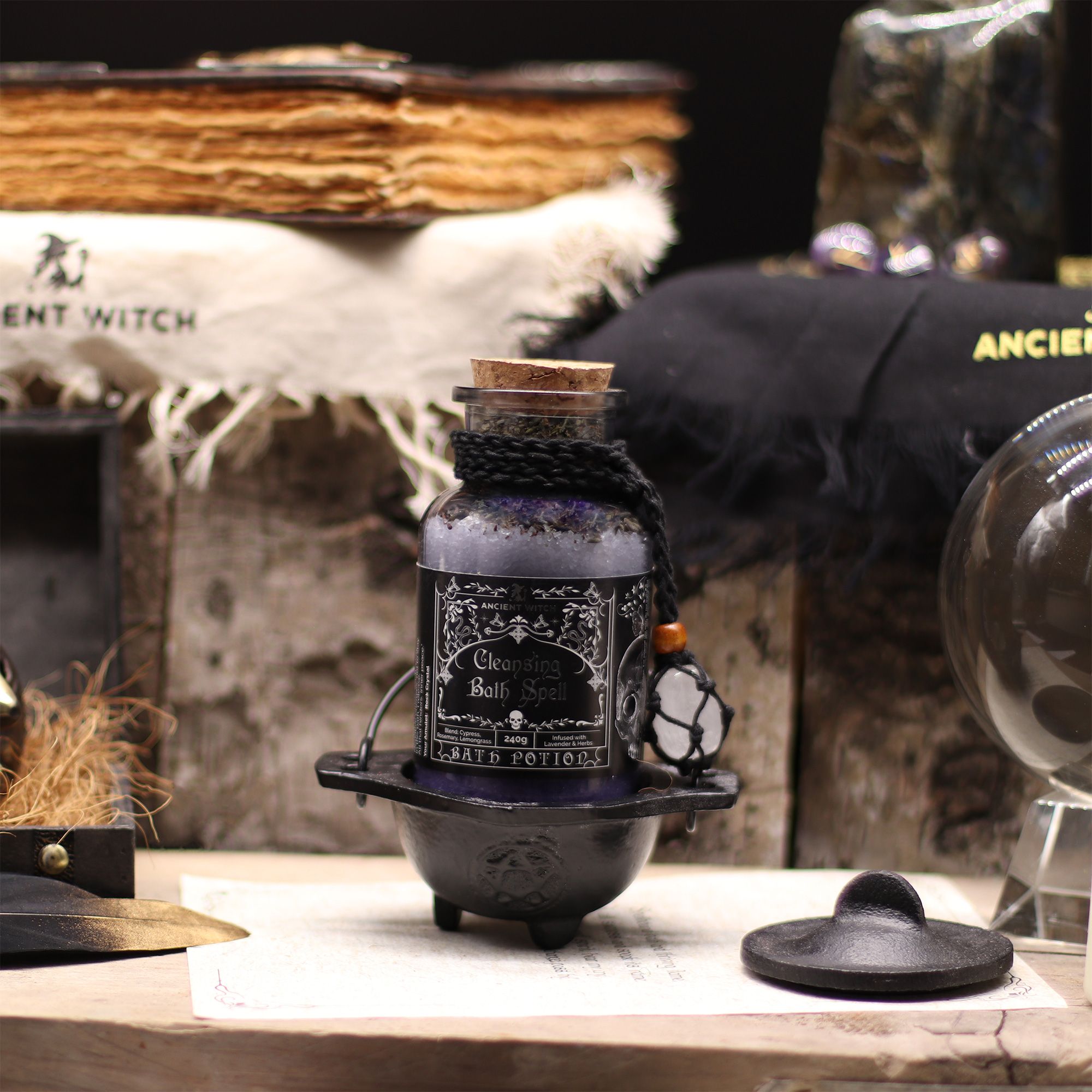 Witch Bath Spell Potion & Rock Crystal Amulet - Cleansing