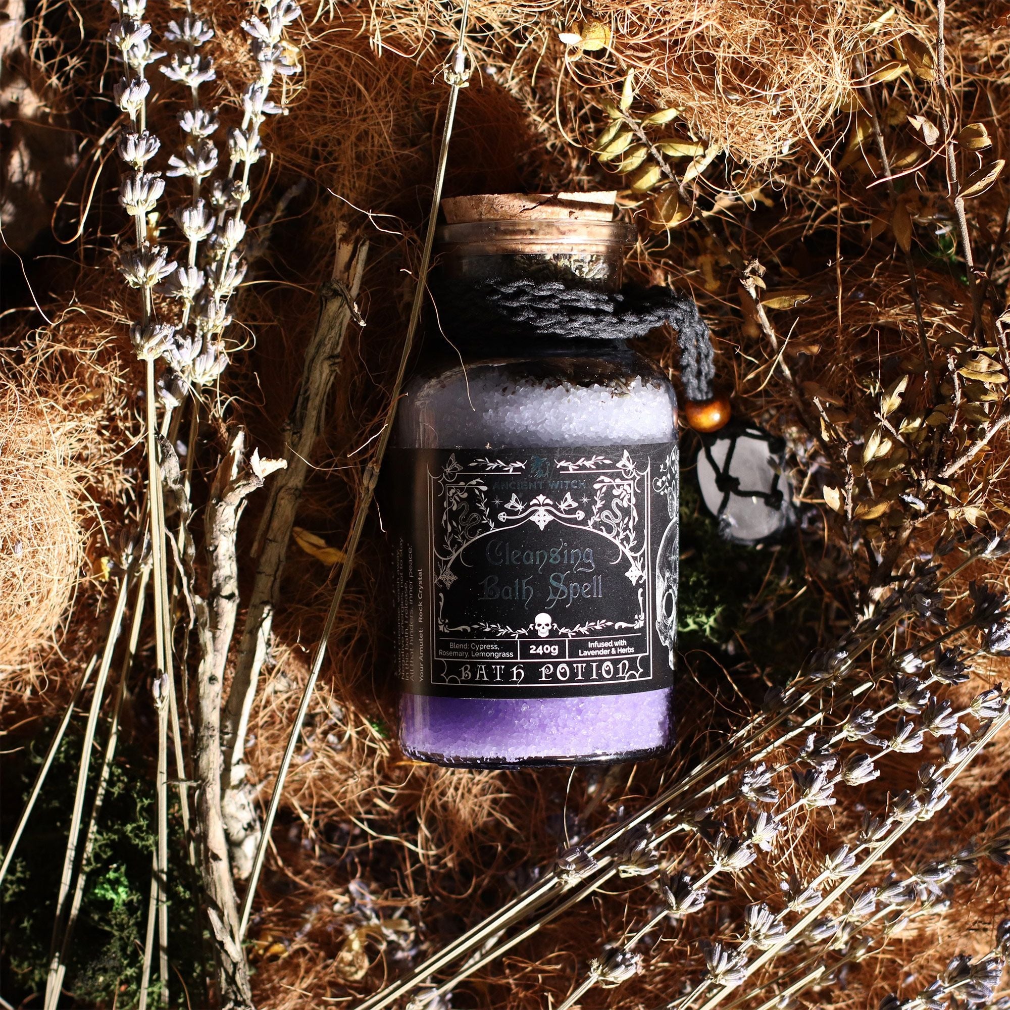 Witch Bath Spell Potion & Rock Crystal Amulet - Cleansing